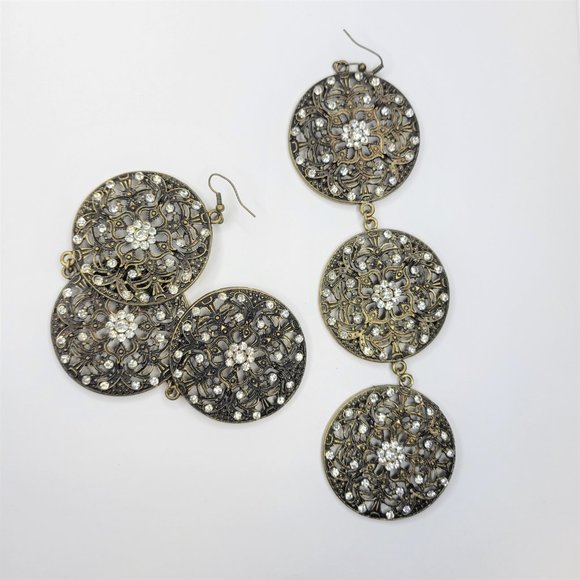 Dramatic Chandelier Earrings Chunky Long Medallion Drop Earrings - Picture 9 of 13